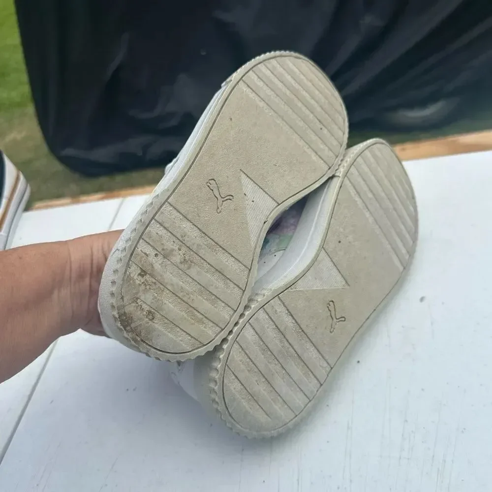 Women's White and Purple Puma Sneakers